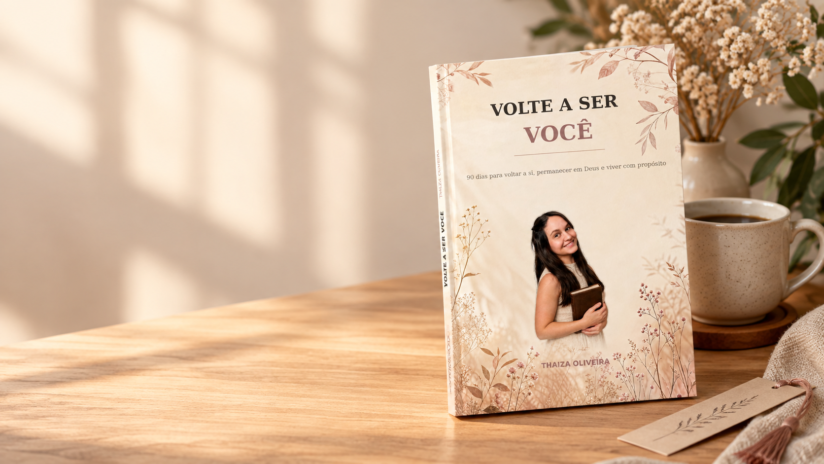 Livro Volte a Ser Você em uma mesa ao lado de uma xícara de café